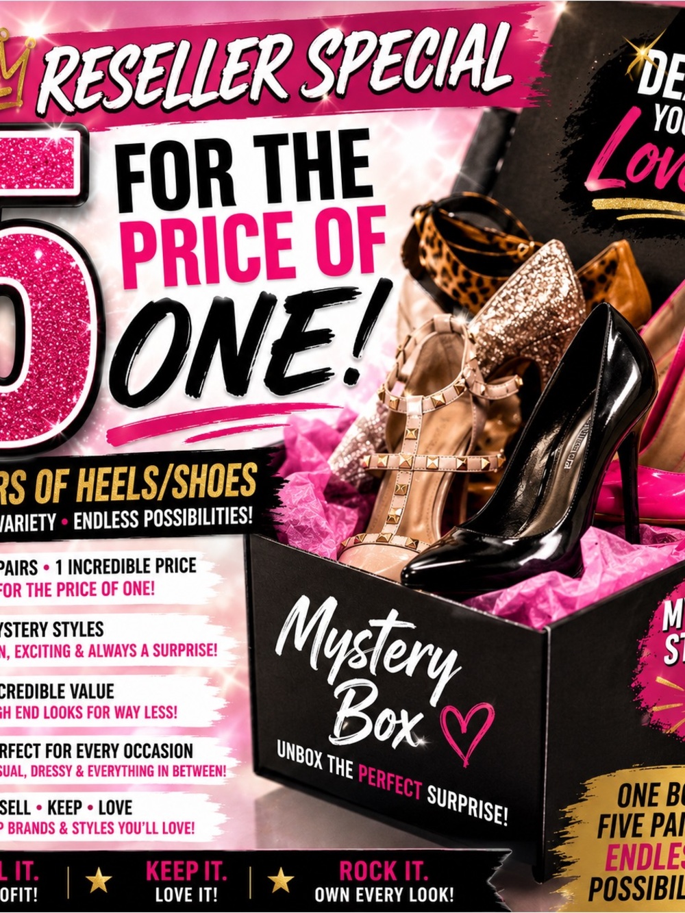 Mystery Box Women's Heels - Name brand wholesale bundle of 5